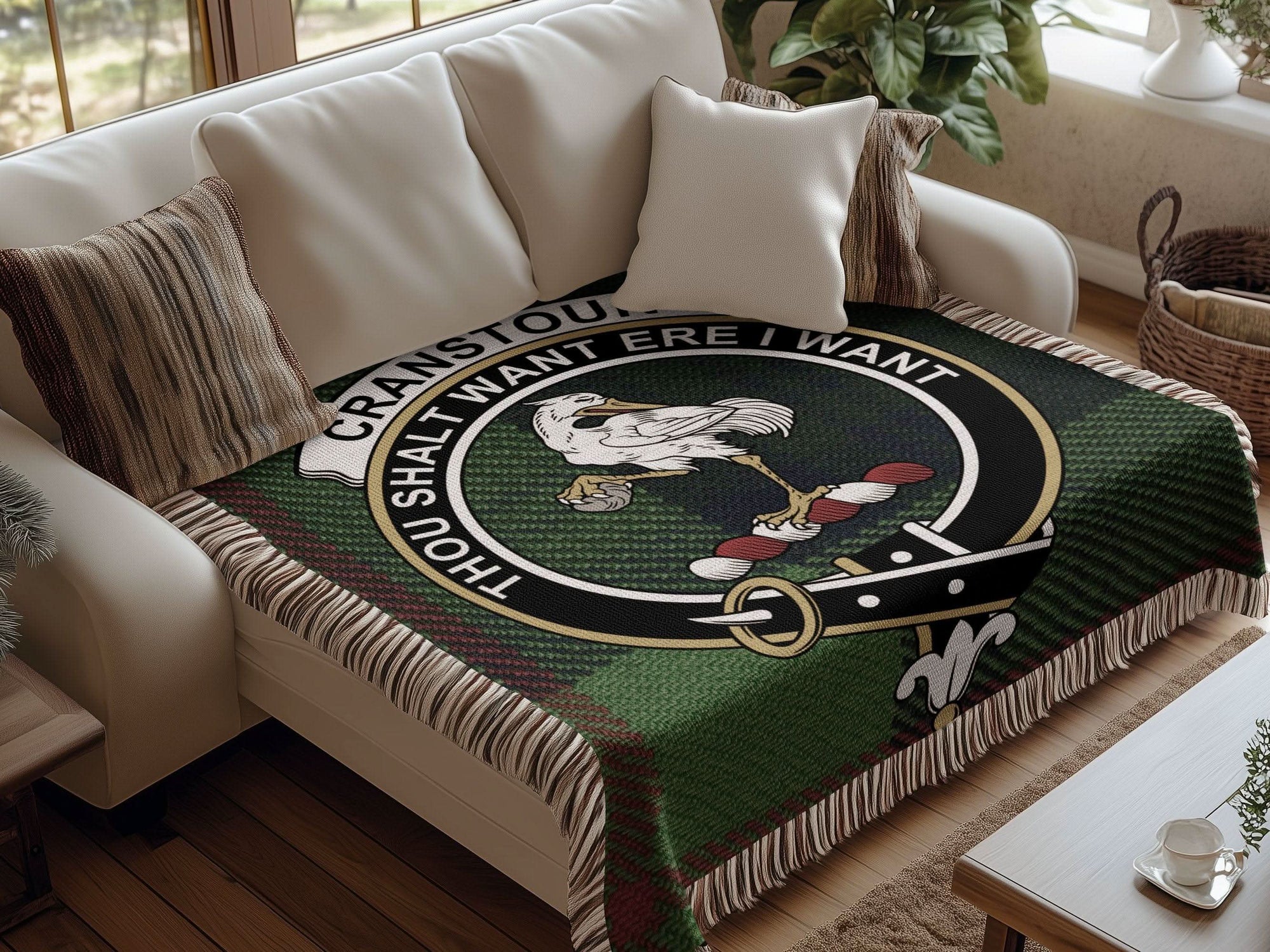 Cranstoun Clan Crest Tartan Scottish Woven Blanket - Celtic Ancestry Gifts