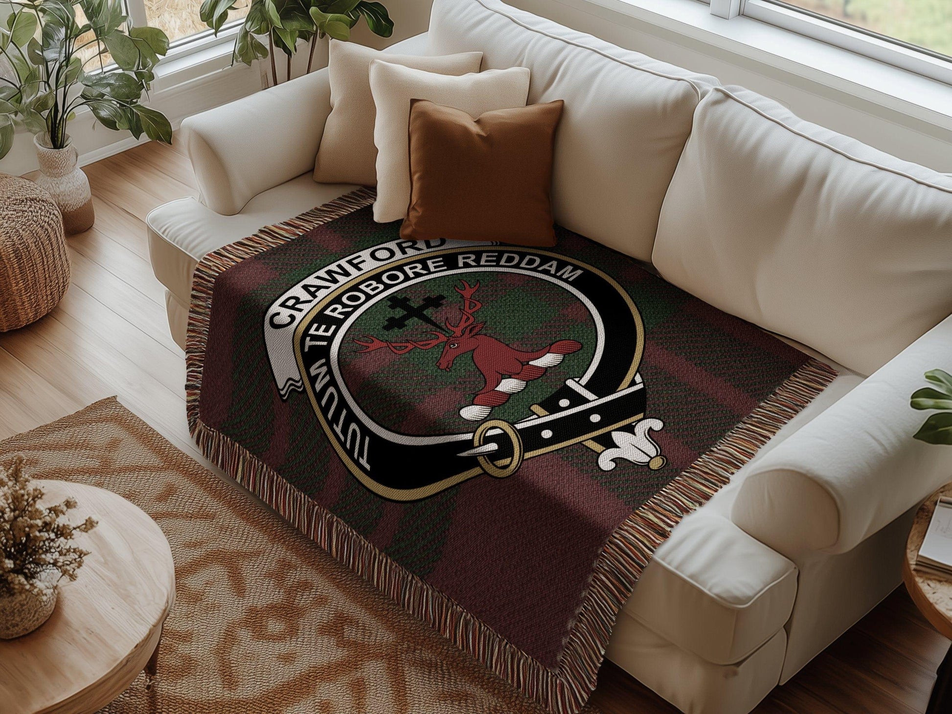 Physical Item Crawford Clan Crest Tartan Scottish Woven Blanket