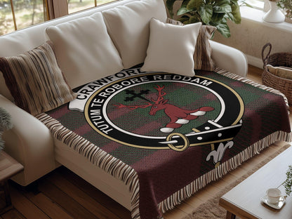 Physical Item Crawford Clan Crest Tartan Scottish Woven Blanket