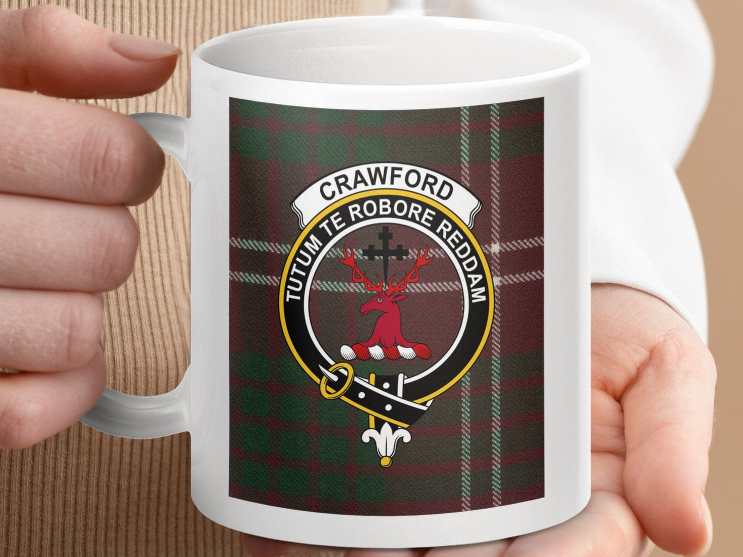 Physical Item Crawford Clan Scottish Tartan Crest Mug