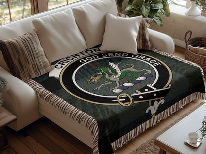 Crichton Clan Crest Tartan Scottish Woven Blanket - Celtic Ancestry Gifts