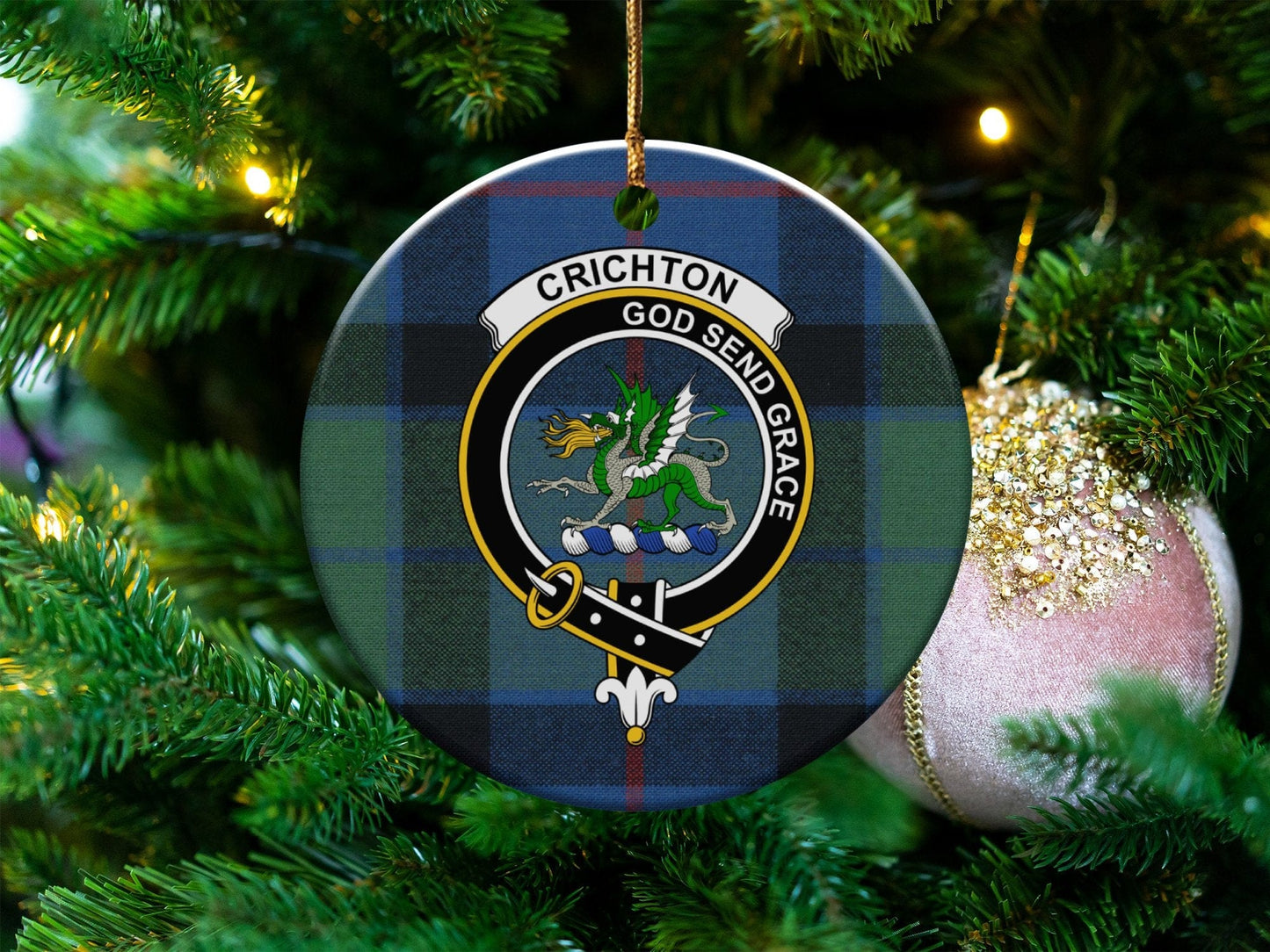 Physical Item Crichton Scottish Clan Crest Tartan Christmas Ornaments