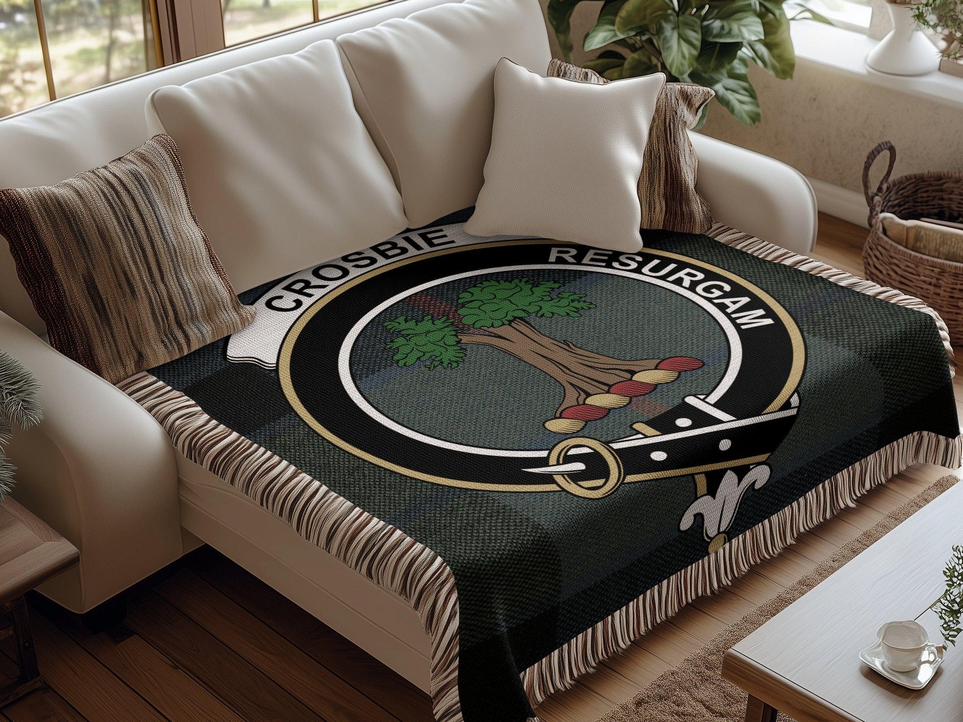 Physical Item Crosbie Clan Crest Tartan Scottish Woven Blanket