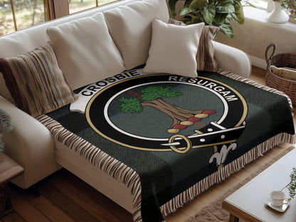 Physical Item Crosbie Clan Crest Tartan Scottish Woven Blanket