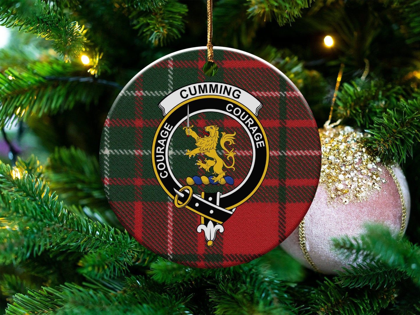 Physical Item Cumming Clan Crest Courage Christmas Tartan Ornaments