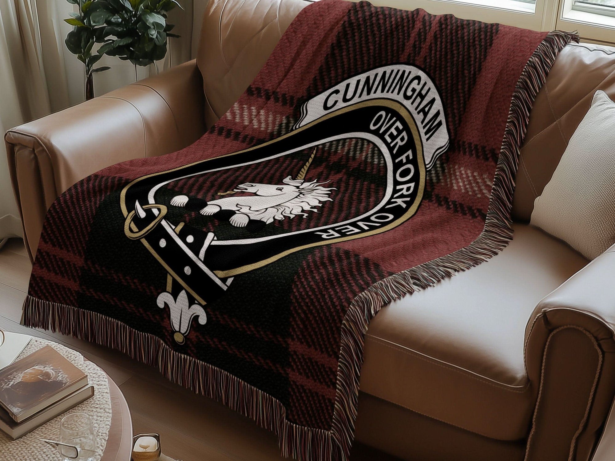 Cunningham Clan Crest Tartan Scottish Woven Blanket - Celtic Ancestry Gifts