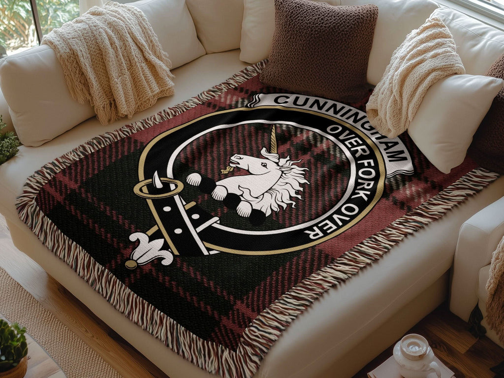 Cunningham Clan Crest Tartan Scottish Woven Blanket - Celtic Ancestry Gifts