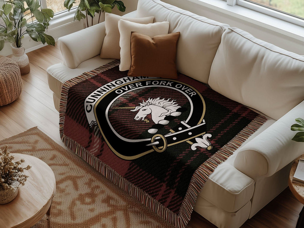 Cunningham Clan Crest Tartan Scottish Woven Blanket - Celtic Ancestry Gifts