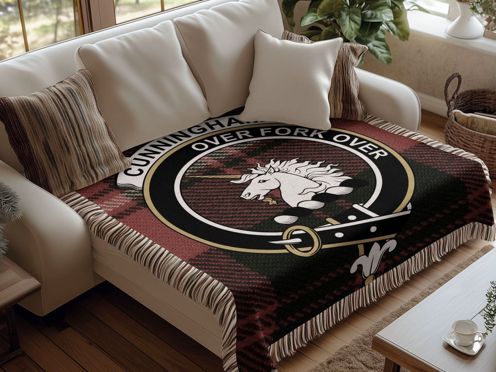 Cunningham Clan Crest Tartan Scottish Woven Blanket - Celtic Ancestry Gifts