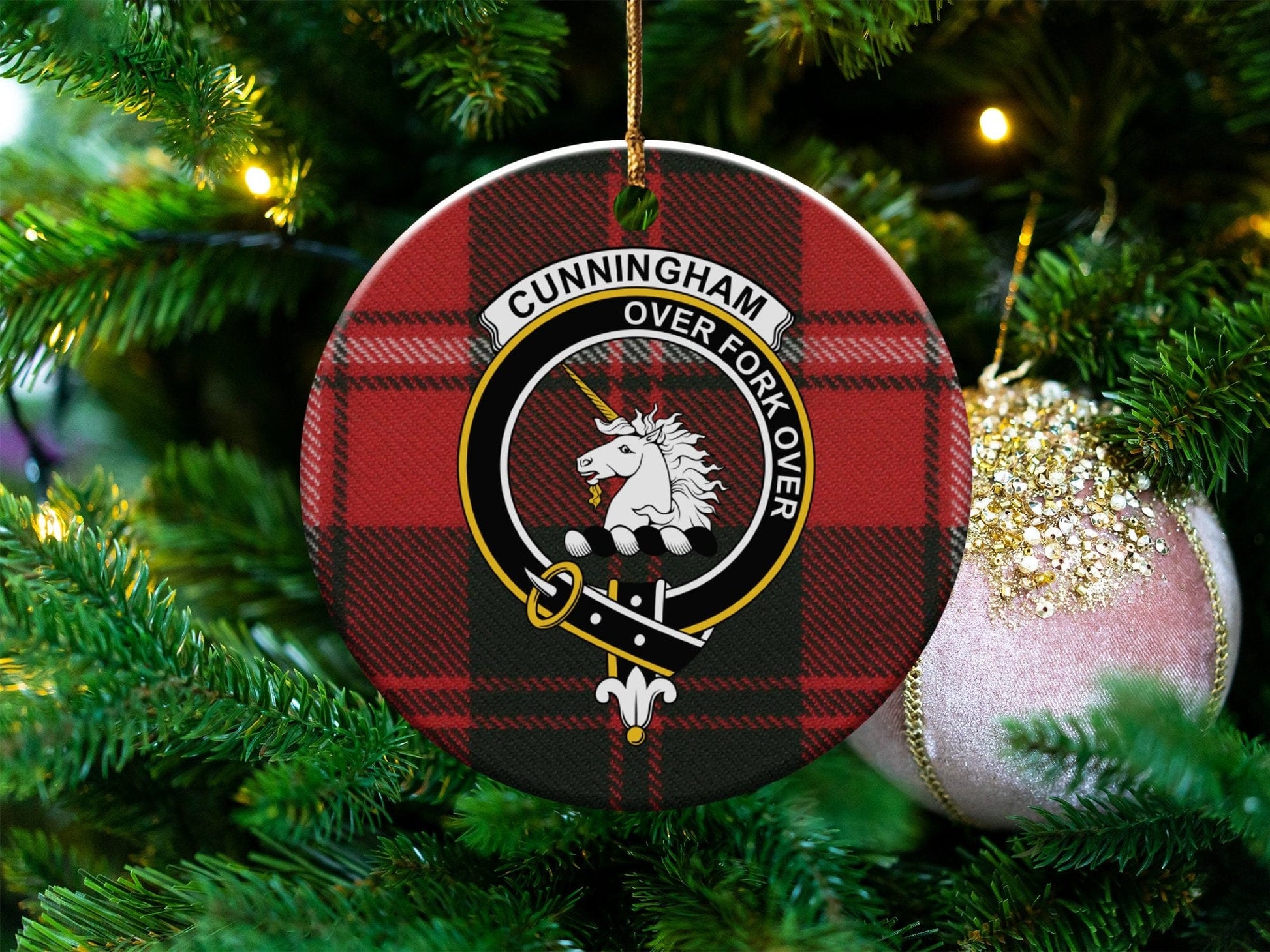 Physical Item Cunningham Scottish Clan Crest Tartan Background Ornaments