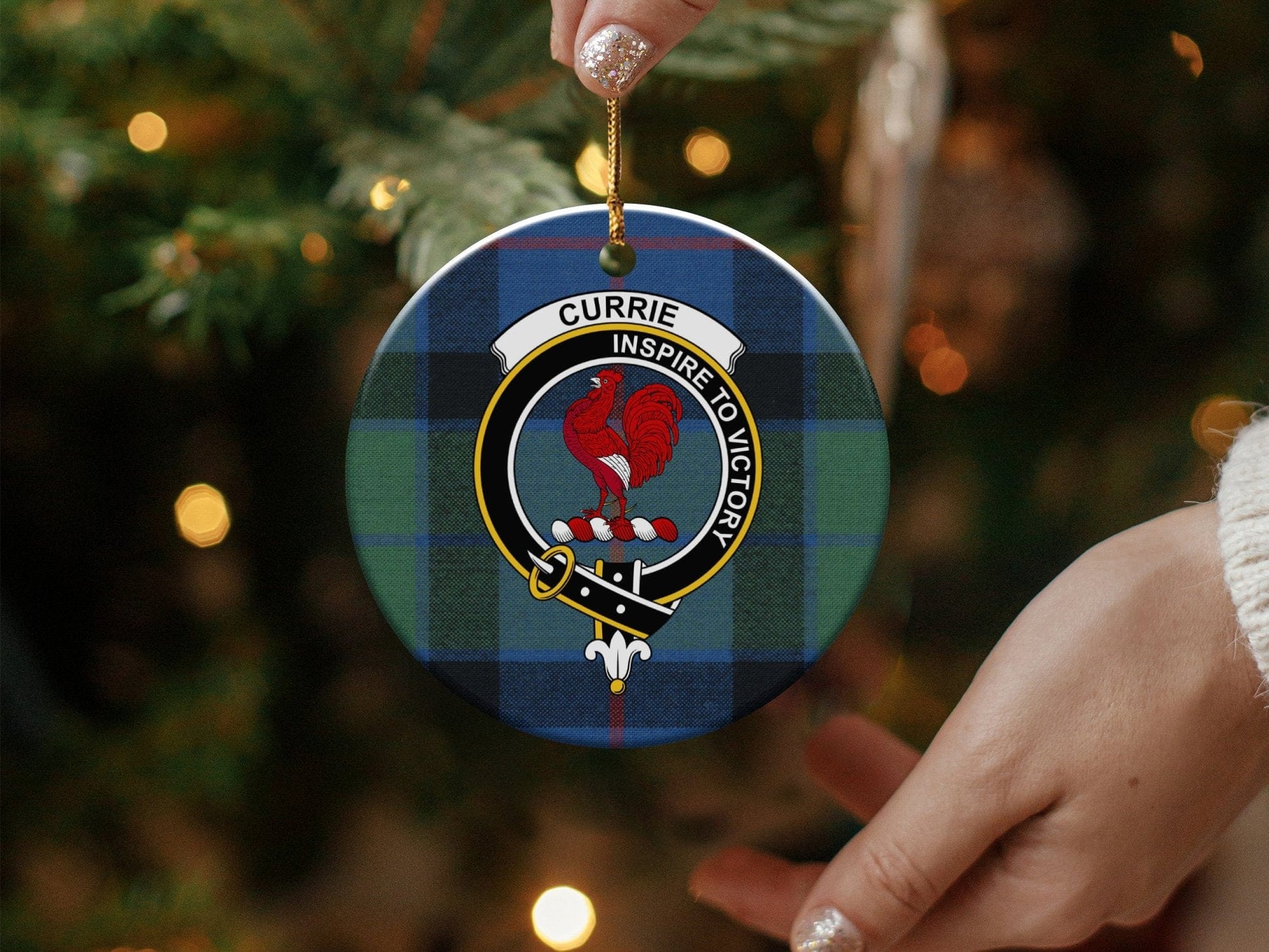 Physical Item Currie Clan Crest Tartan Christmas Ornaments