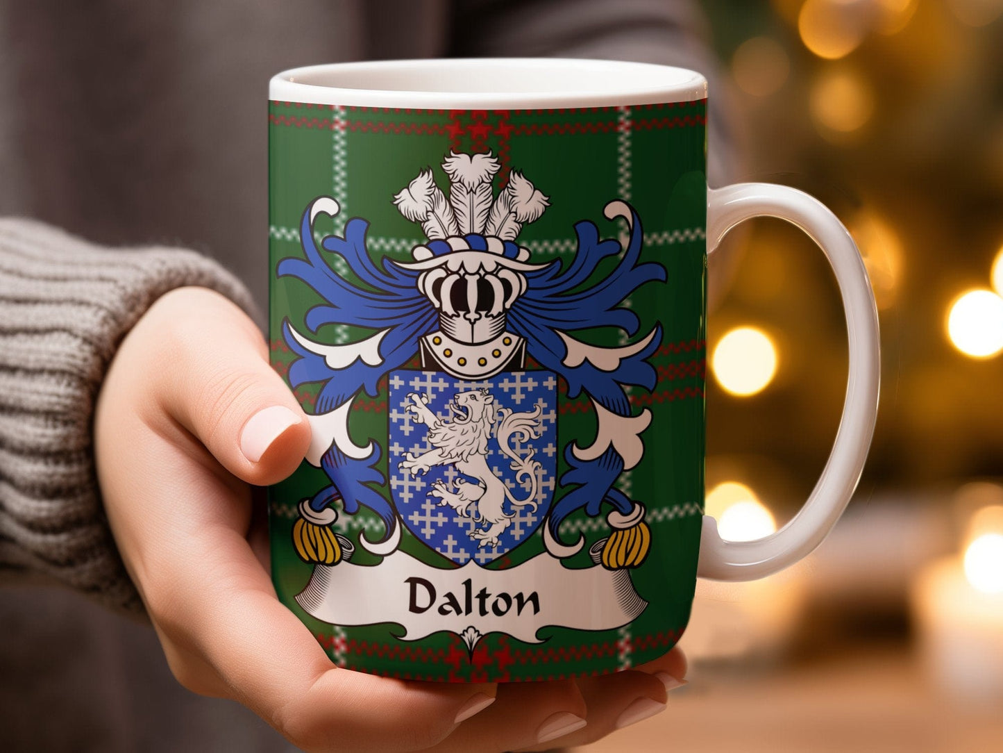 Physical Item Dalton Coat of Arms Welsh National Tartan Background Mug