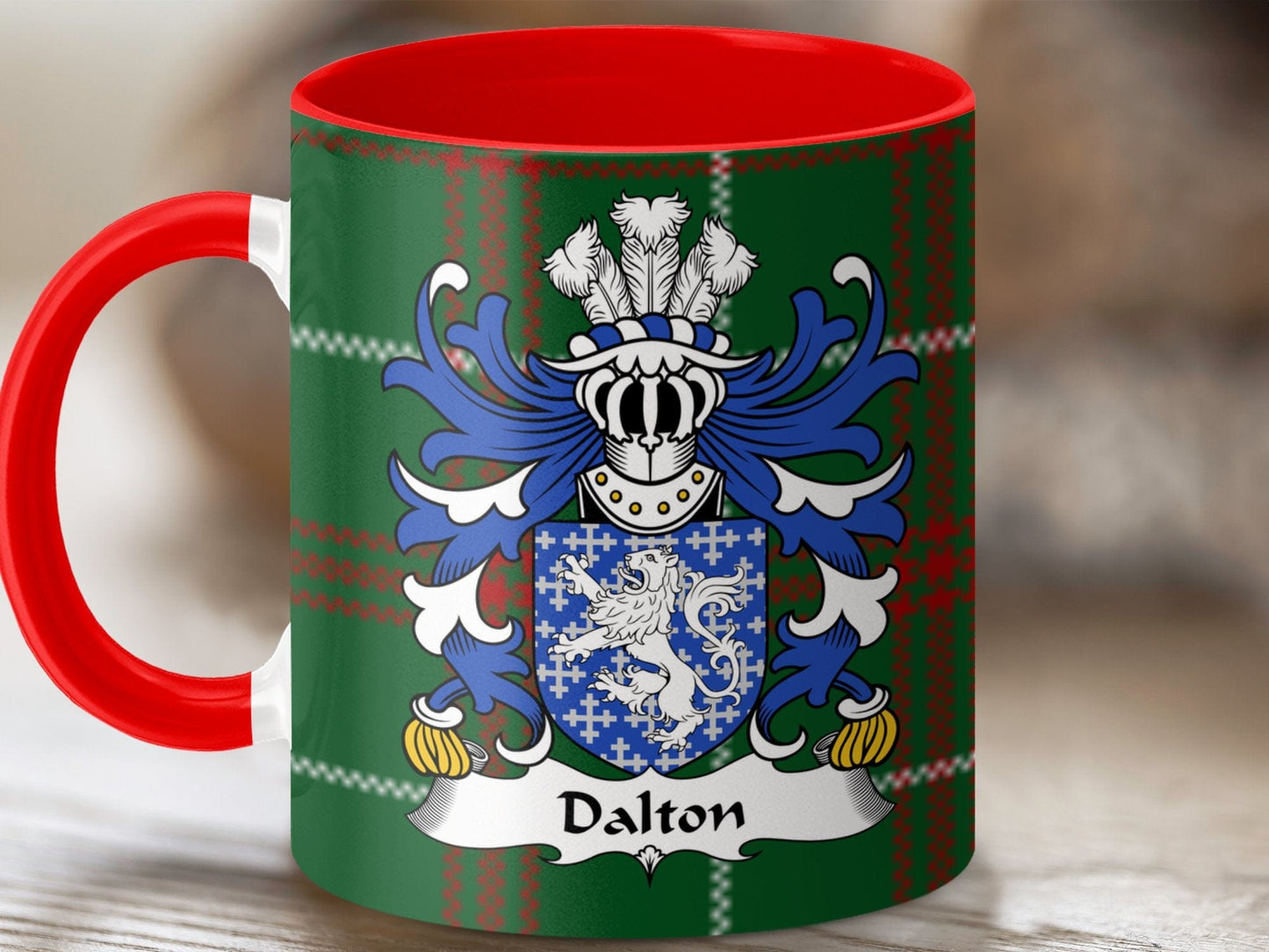 Physical Item Dalton Coat of Arms Welsh National Tartan Background Mug