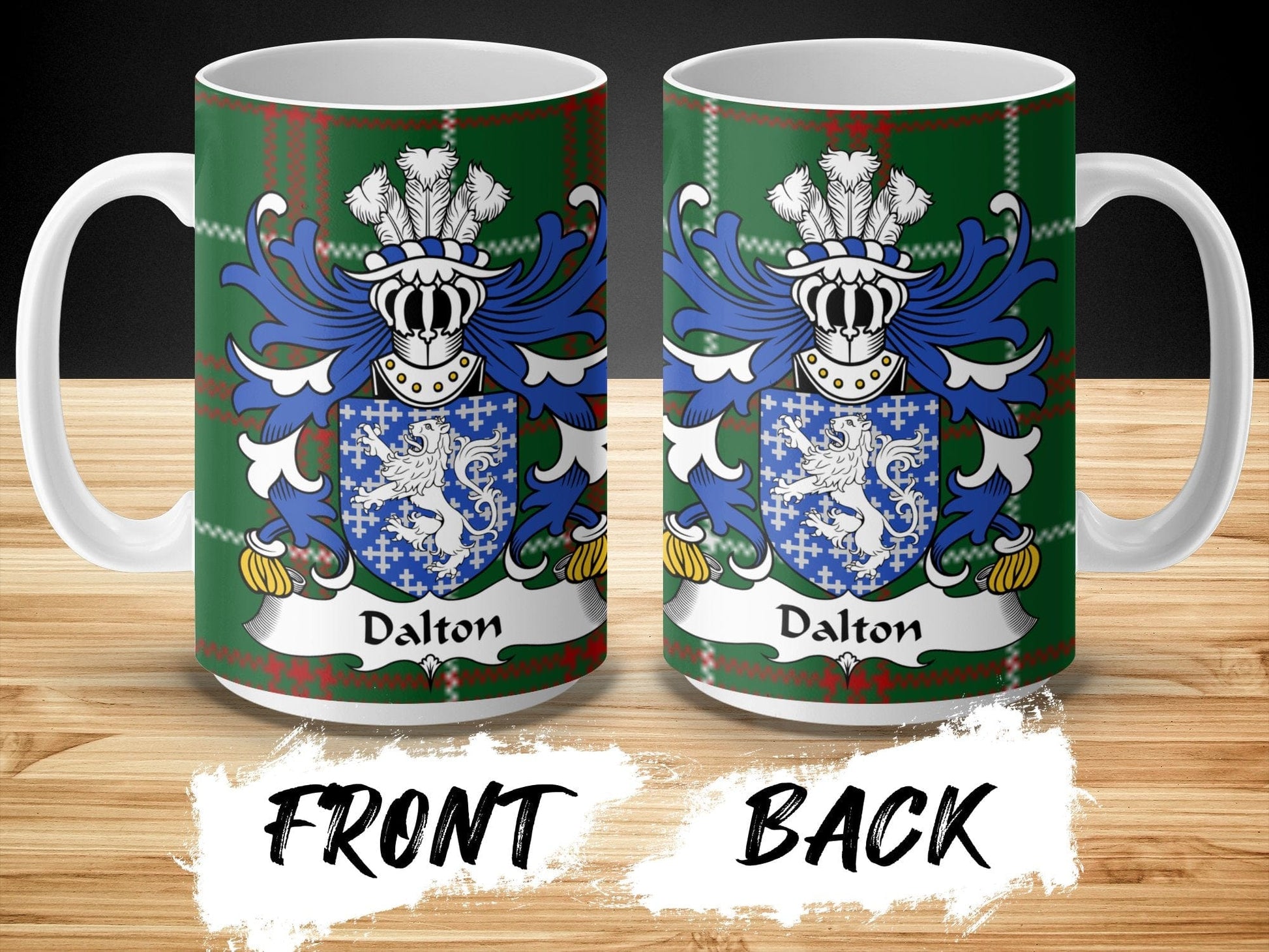 Physical Item Dalton Coat of Arms Welsh National Tartan Background Mug