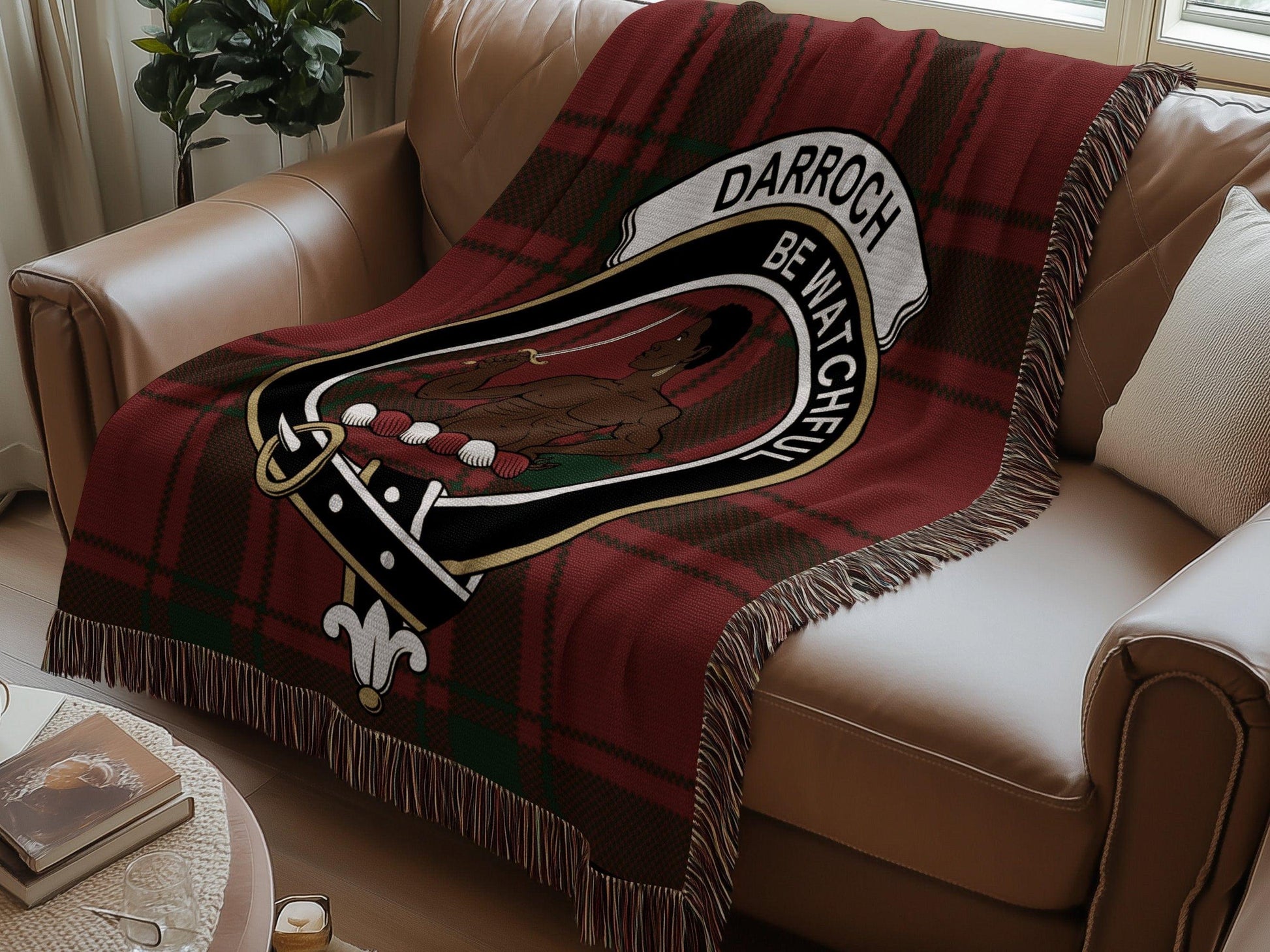 Physical Item Darroch Clan Crest Tartan Scottish Woven Blanket
