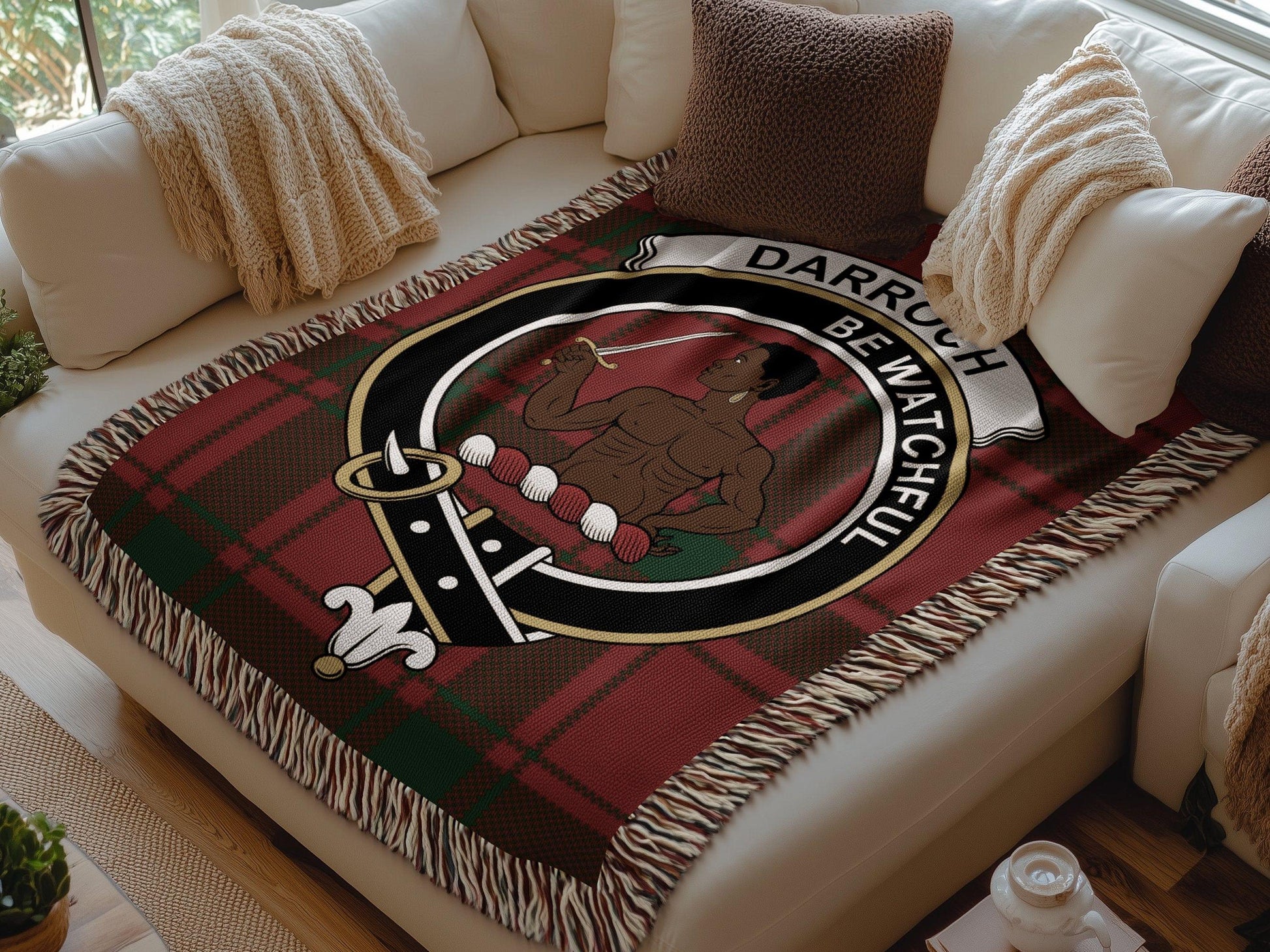 Physical Item Darroch Clan Crest Tartan Scottish Woven Blanket