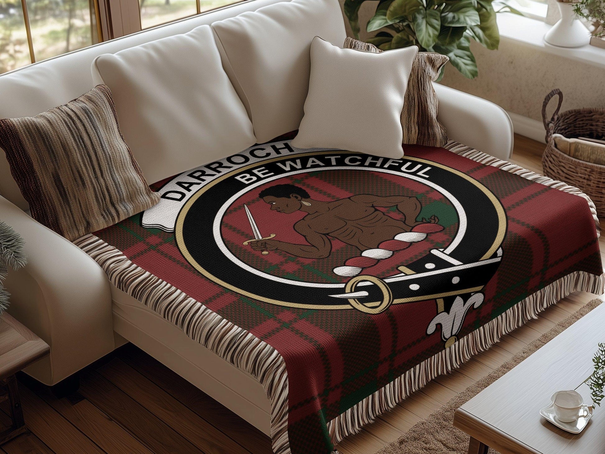 Physical Item Darroch Clan Crest Tartan Scottish Woven Blanket