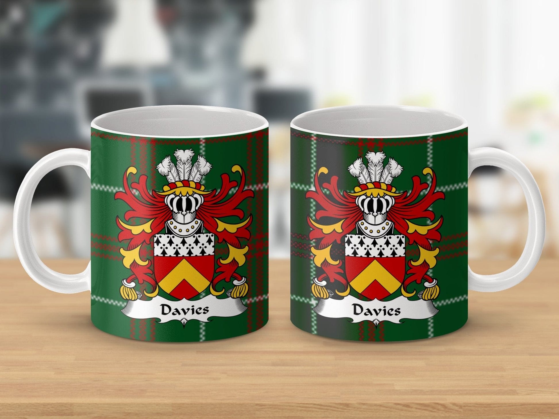 Physical Item Davies Welsh Surname Coat of Arms Tartan Design Mug