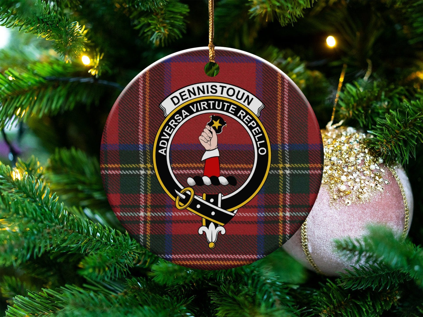 Physical Item Dennistoun Scottish Clan Crest Tartan Christmas Ornaments