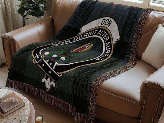 Don Clan Crest Tartan Scottish Heritage Woven Blanket - Celtic Ancestry Gifts
