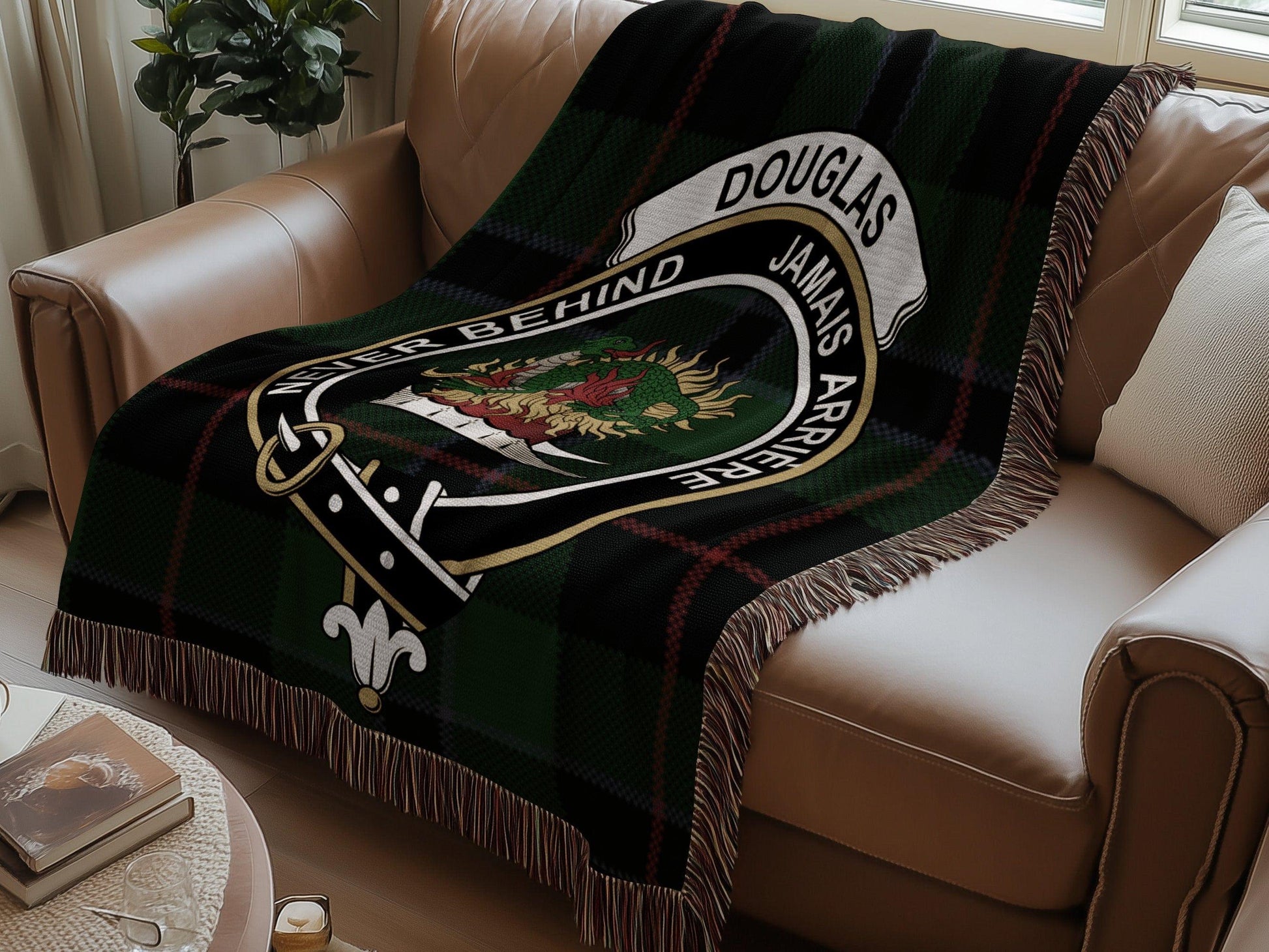 Physical Item Douglas Clan Crest Tartan Scottish Woven Blanket