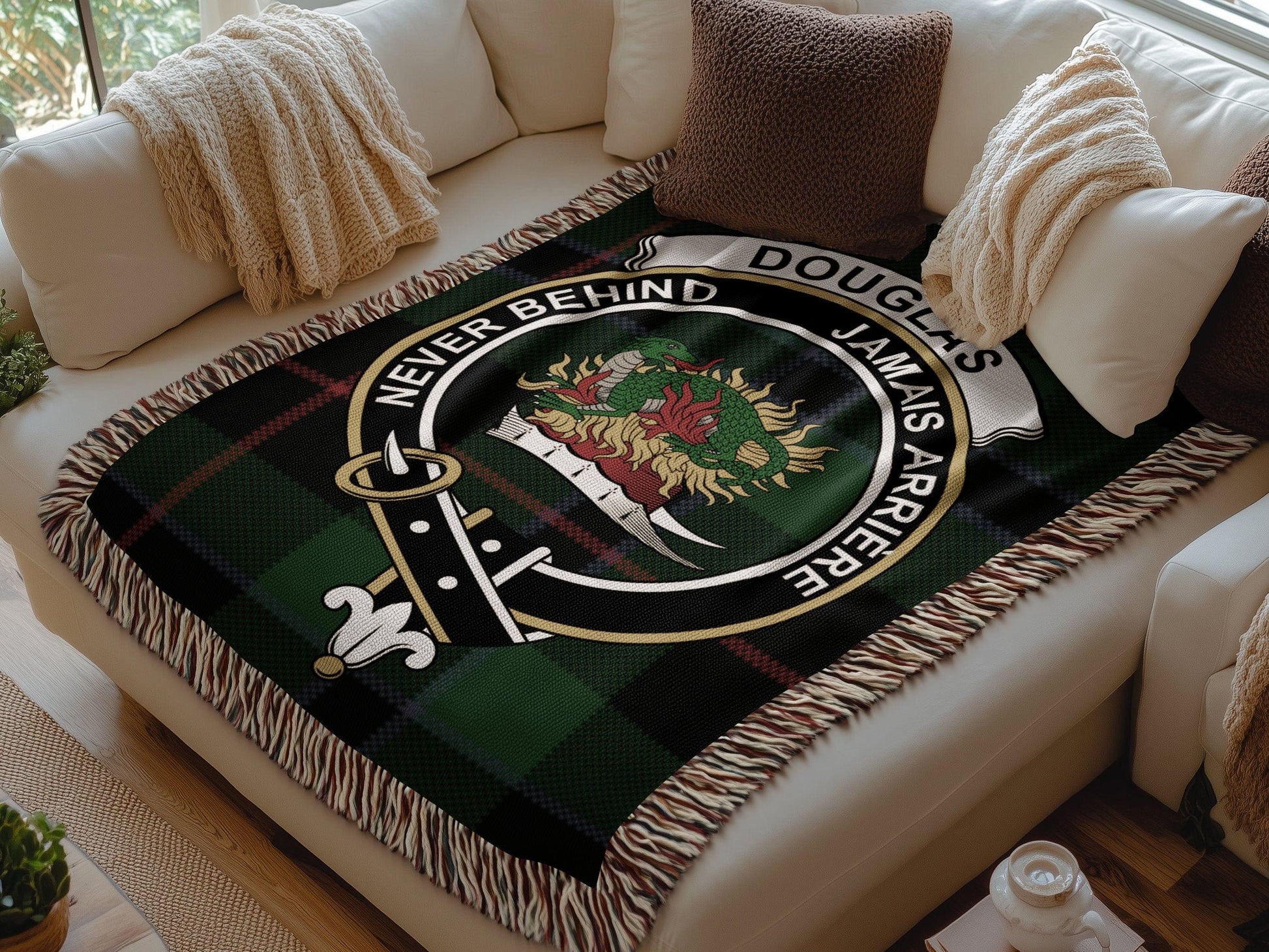 Physical Item Douglas Clan Crest Tartan Scottish Woven Blanket