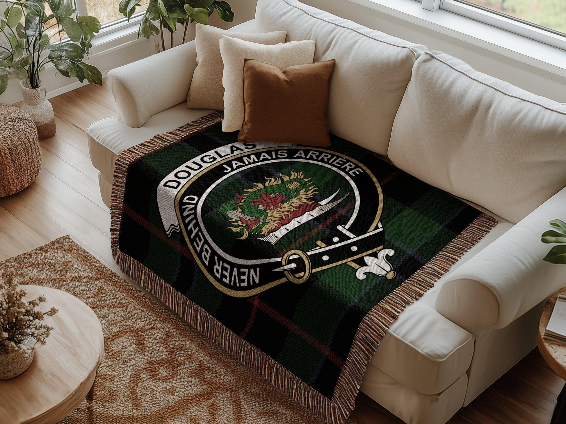 Physical Item Douglas Clan Crest Tartan Scottish Woven Blanket