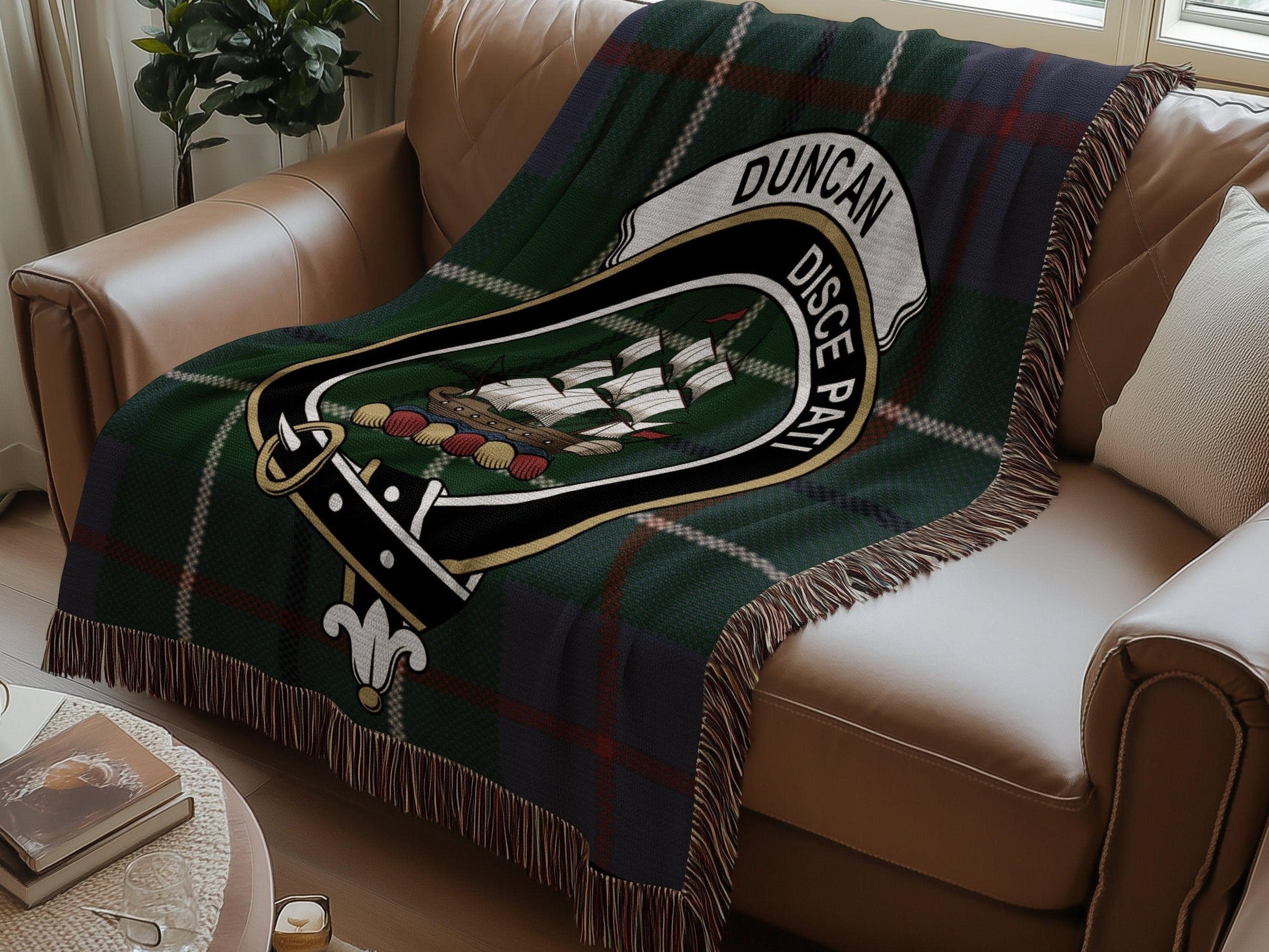 Physical Item Duncan Clan Crest Tartan Scottish Heritage Woven Blanket