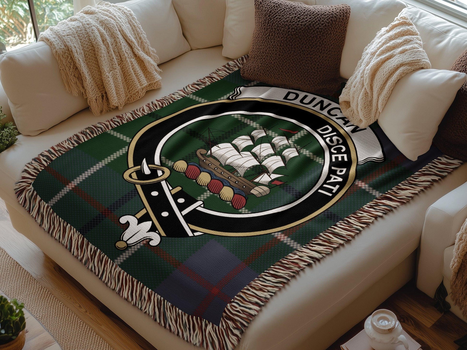 Physical Item Duncan Clan Crest Tartan Scottish Heritage Woven Blanket