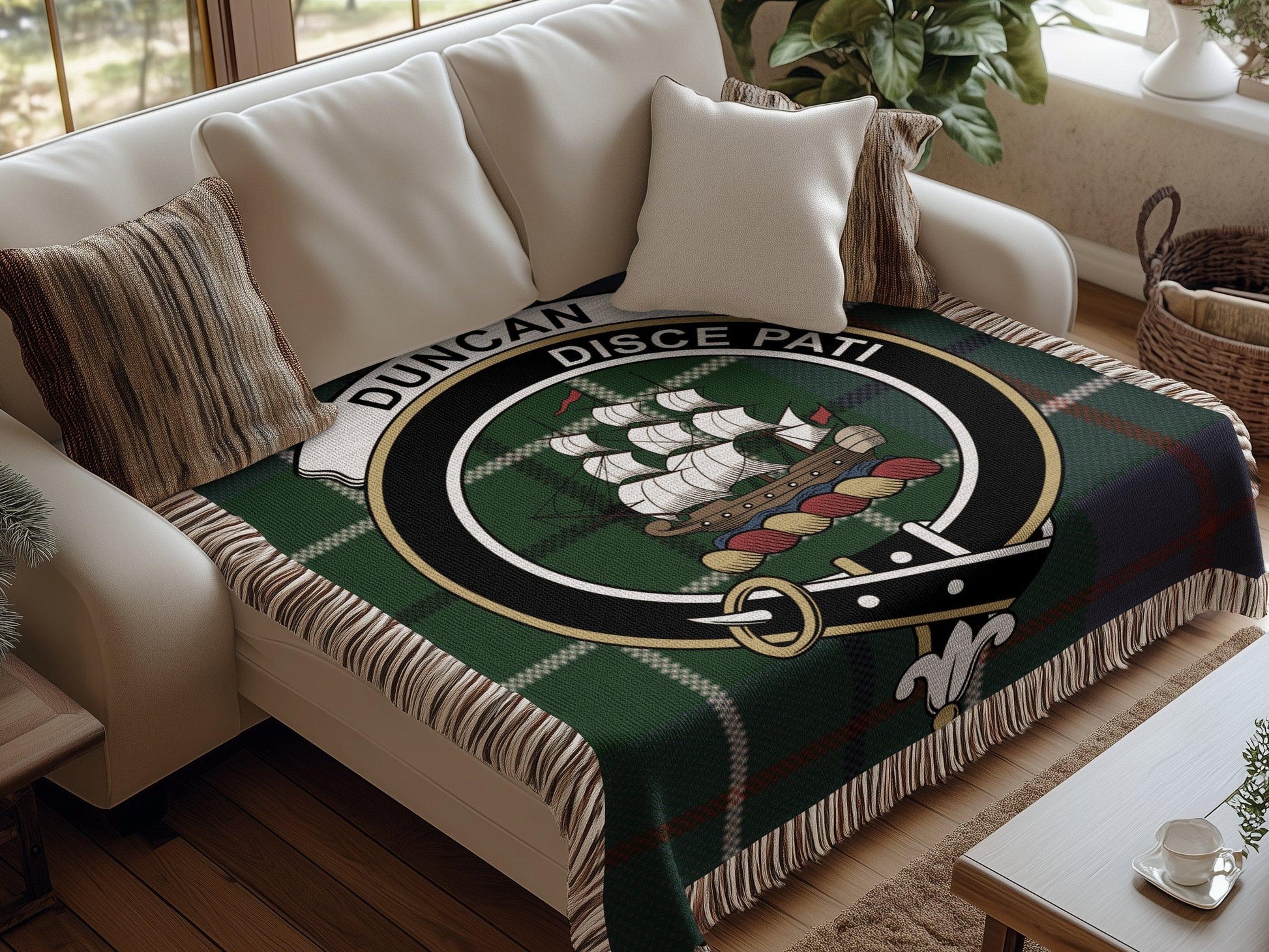 Physical Item Duncan Clan Crest Tartan Scottish Heritage Woven Blanket