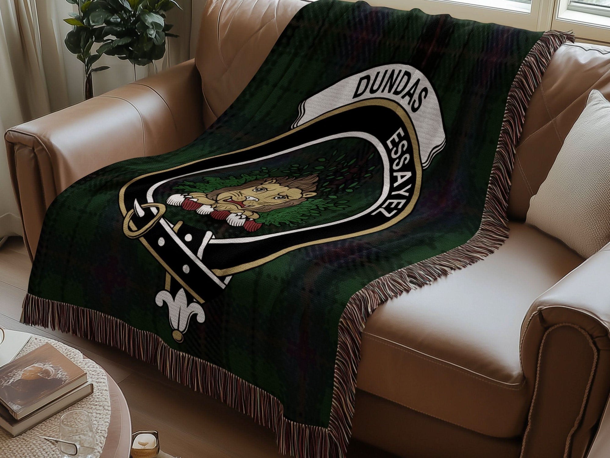 Dundas Clan Crest Tartan Scottish Woven Blanket - Celtic Ancestry Gifts