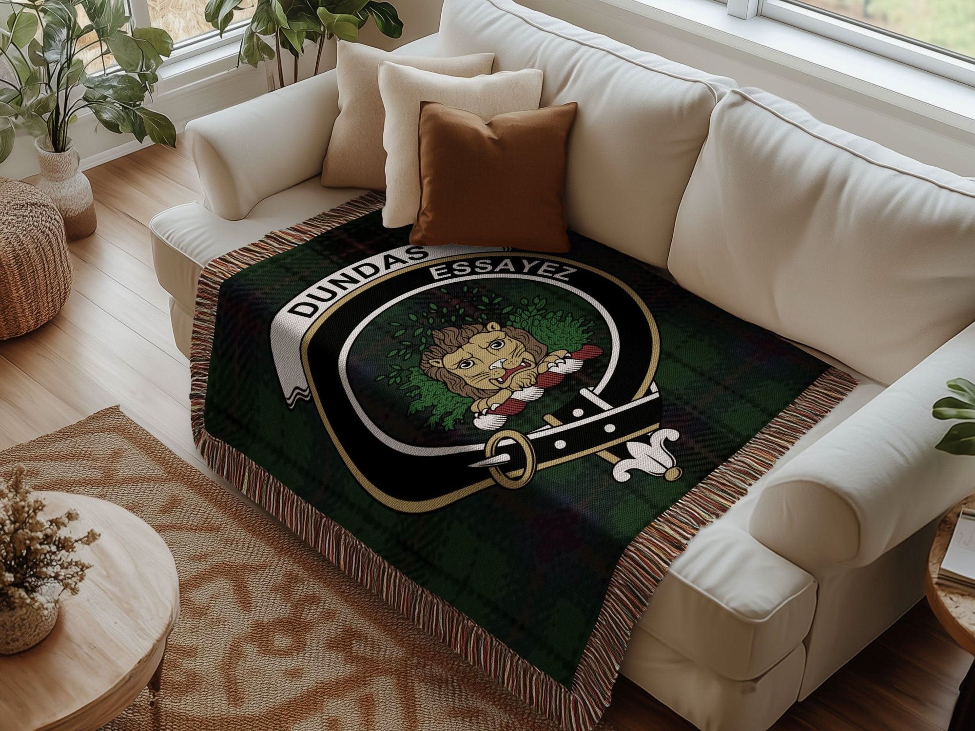 Dundas Clan Crest Tartan Scottish Woven Blanket - Celtic Ancestry Gifts