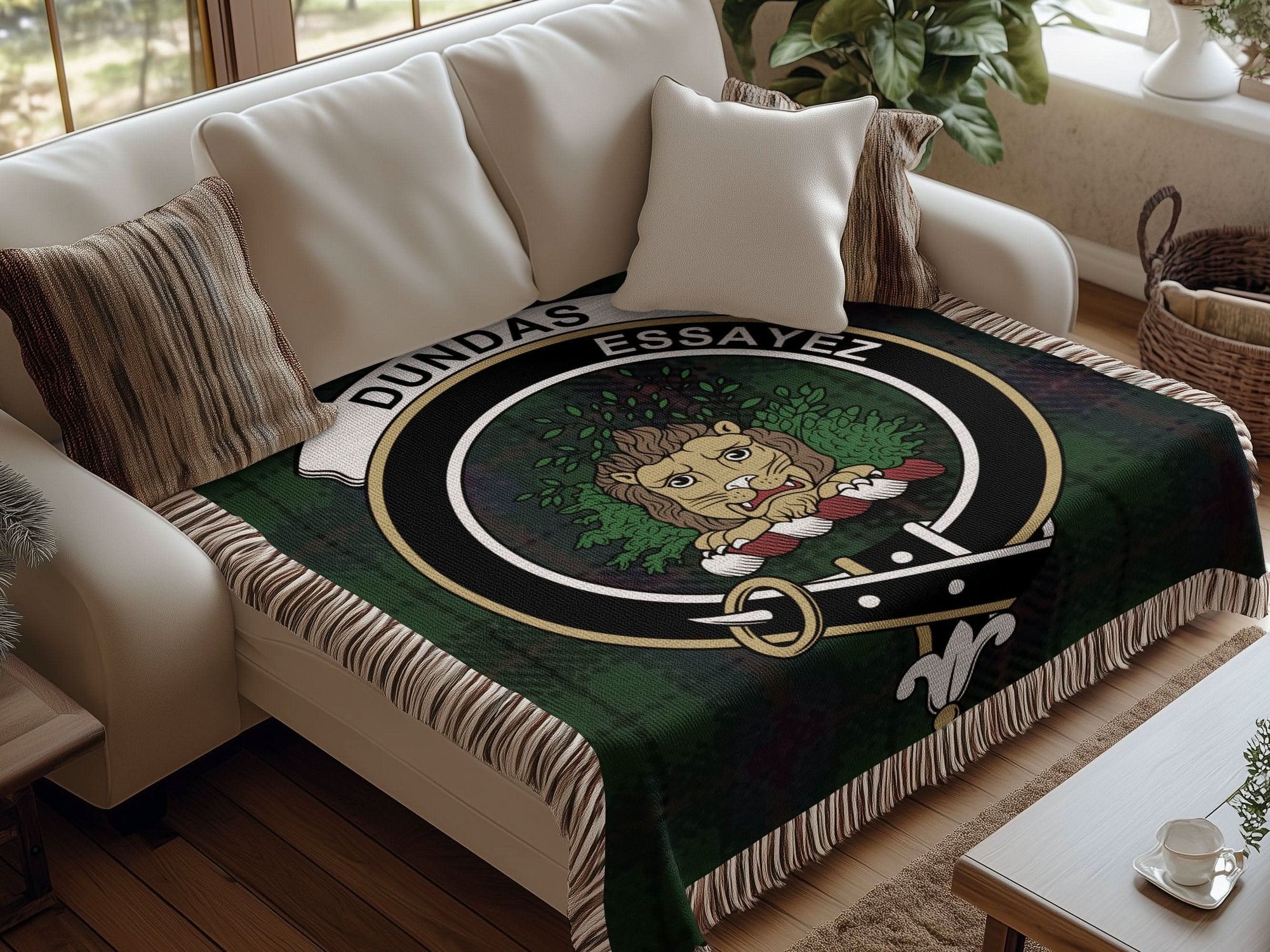 Dundas Clan Crest Tartan Scottish Woven Blanket - Celtic Ancestry Gifts