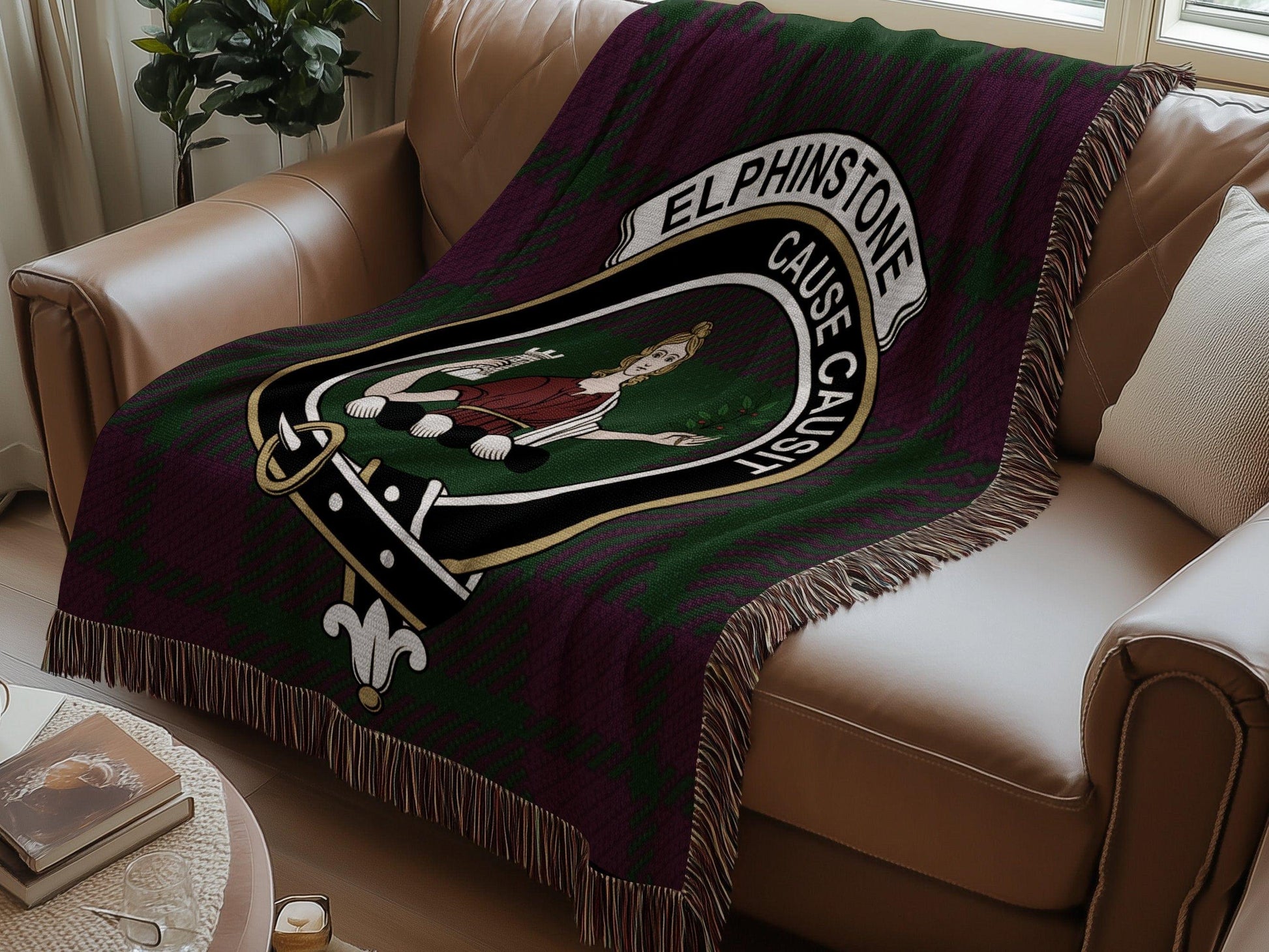 Physical Item Elphinstone Clan Crest Tartan Scottish Woven Blanket