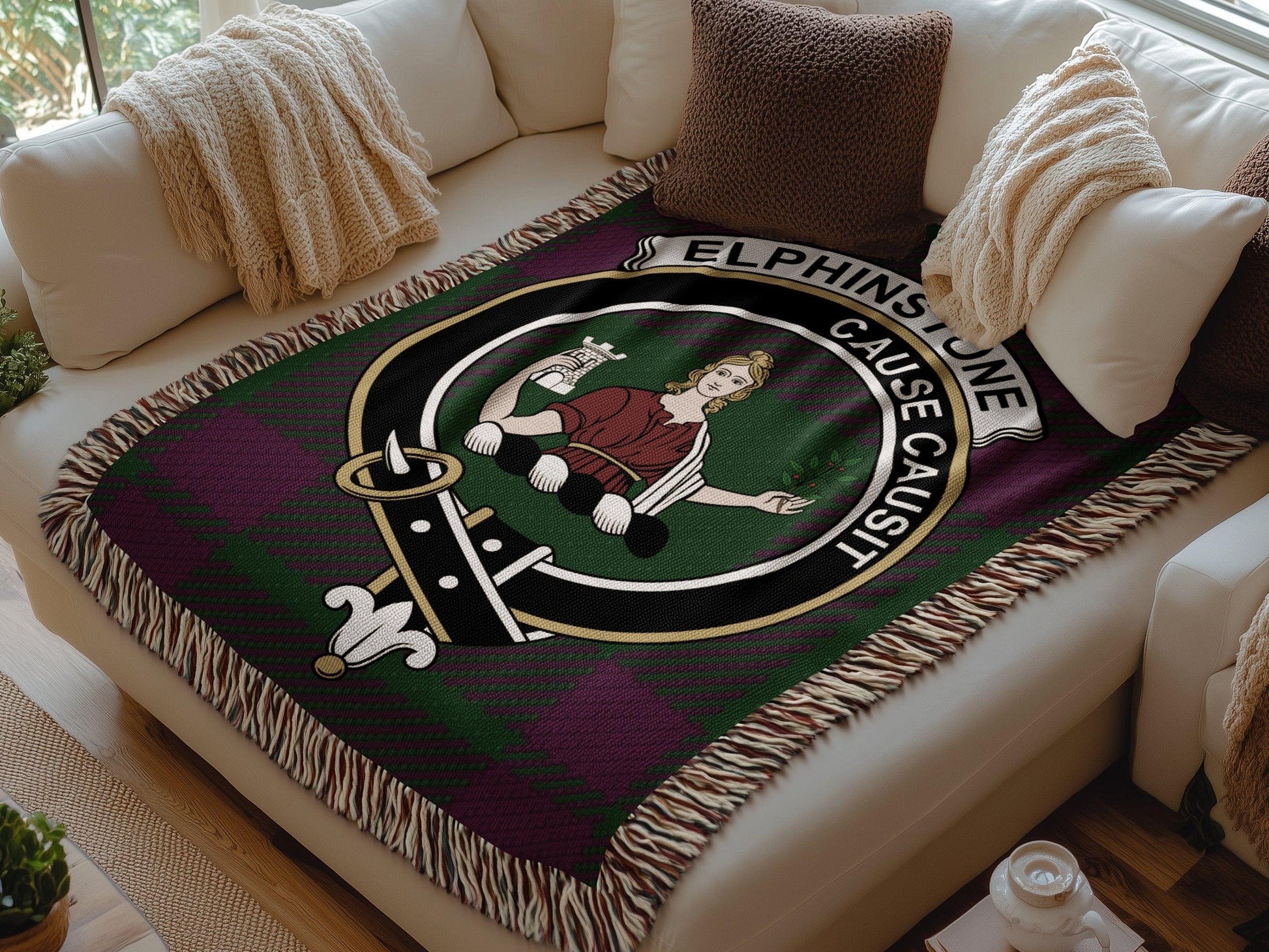 Physical Item Elphinstone Clan Crest Tartan Scottish Woven Blanket
