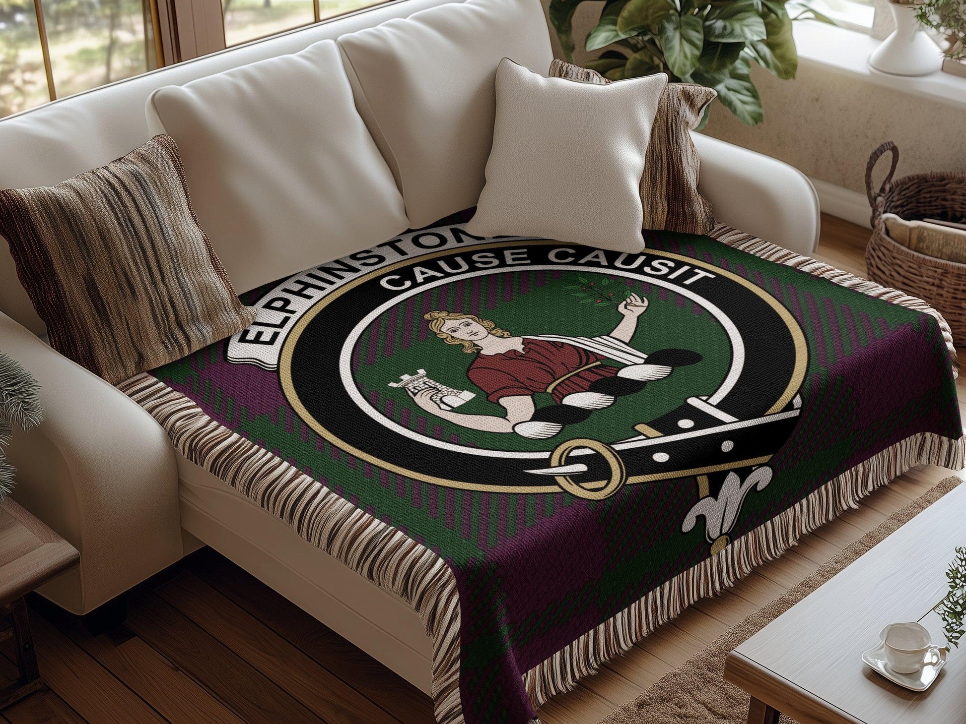 Physical Item Elphinstone Clan Crest Tartan Scottish Woven Blanket