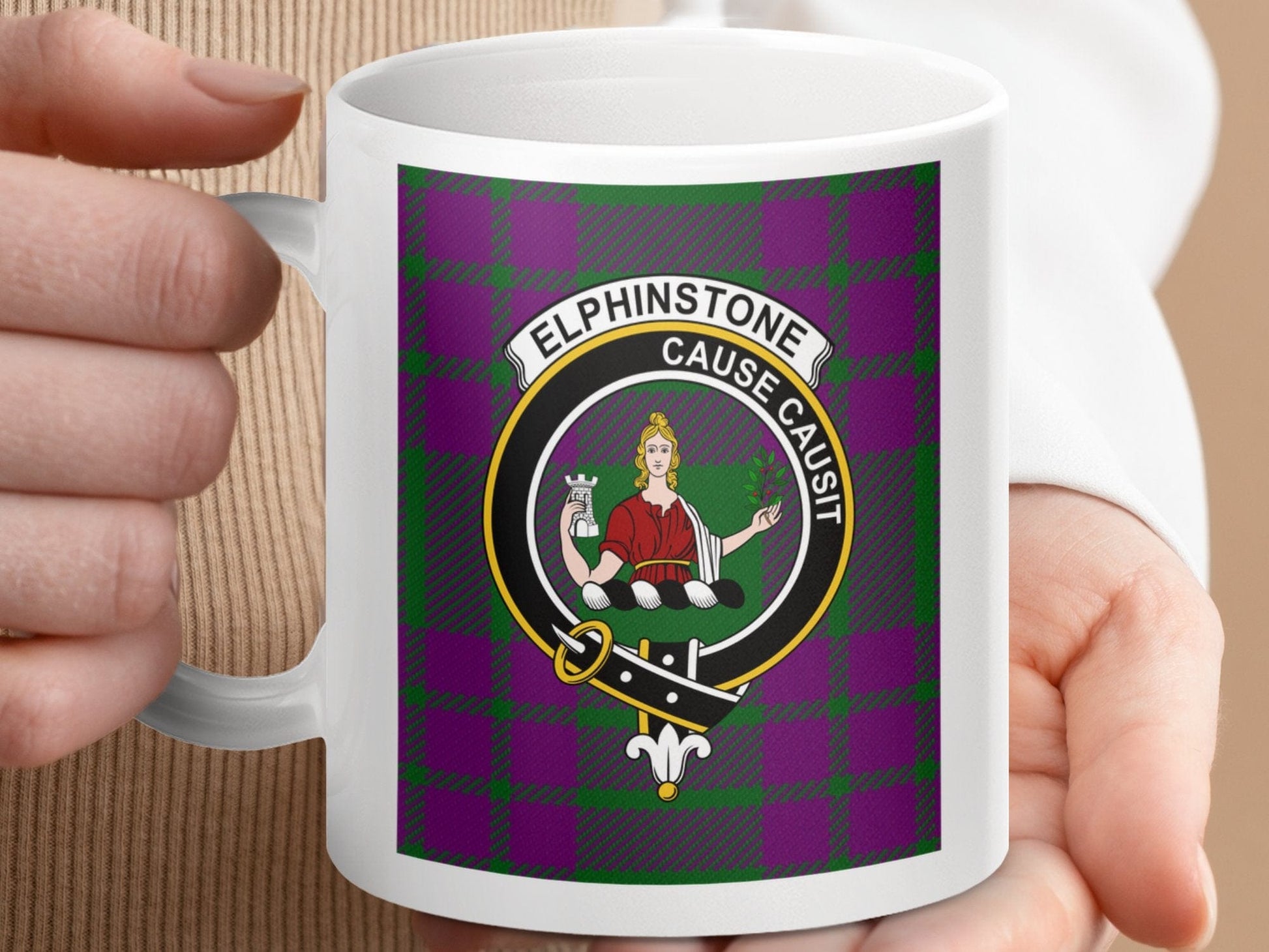 Physical Item Elphinstone Clan Scottish Tartan Crest Mug