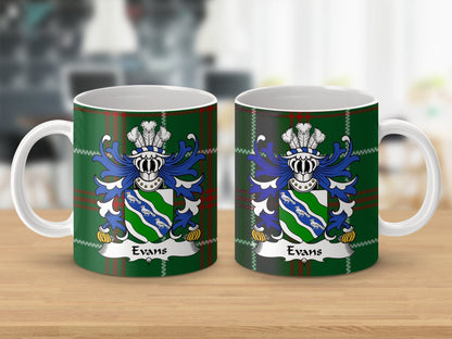 Physical Item Evans Coat of Arms on Welsh National Tartan Mug