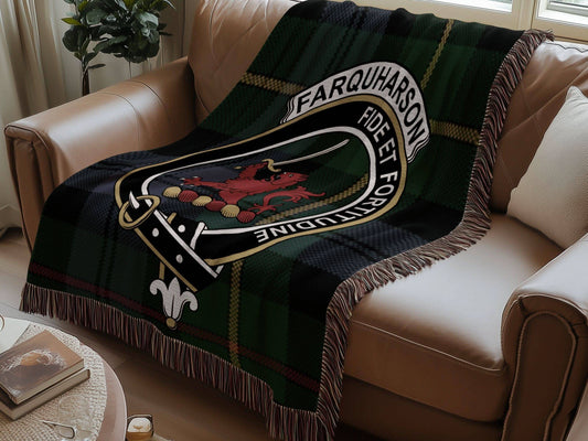 Farquharson Clan Crest Tartan Plaid Scottish Woven Blanket - Celtic Ancestry Gifts