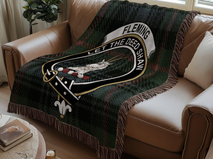 Physical Item Fleming Clan Crest Tartan Scottish Woven Blanket