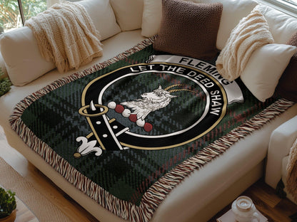 Physical Item Fleming Clan Crest Tartan Scottish Woven Blanket