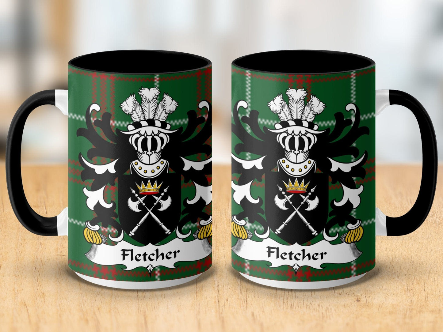 Physical Item Fletcher Family Crest on Welsh National Tartan Background Mug