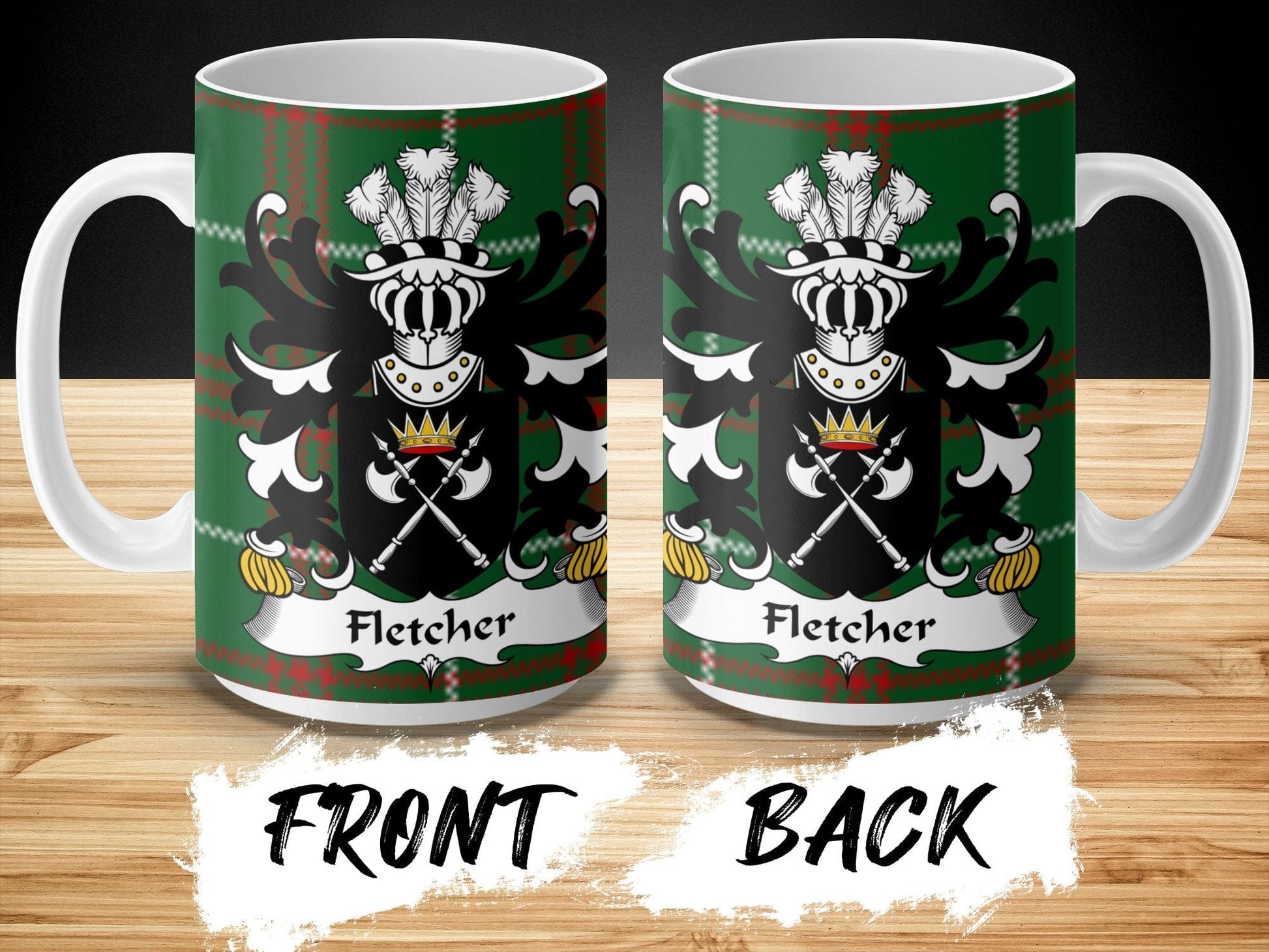 Physical Item Fletcher Family Crest on Welsh National Tartan Background Mug