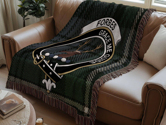 Forbes Clan Crest Tartan Scottish Woven Blanket - Celtic Ancestry Gifts