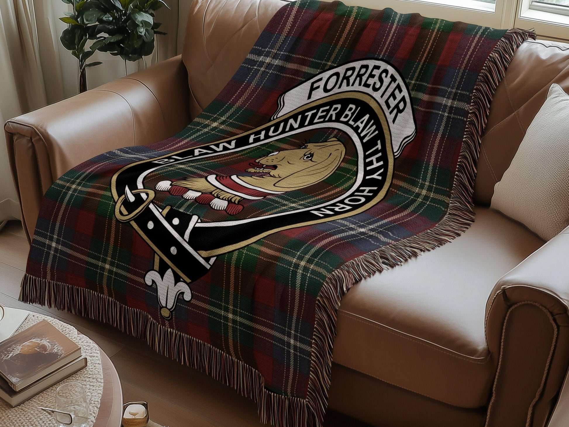 Physical Item Forrester Clan Crest Tartan Scottish Woven Blanket