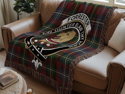 Physical Item Forrester Clan Crest Tartan Scottish Woven Blanket