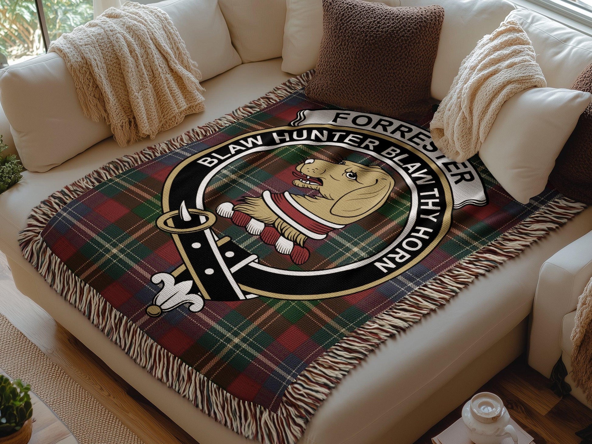 Physical Item Forrester Clan Crest Tartan Scottish Woven Blanket