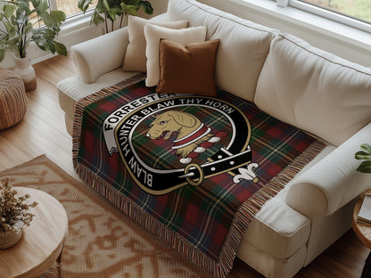 Physical Item Forrester Clan Crest Tartan Scottish Woven Blanket