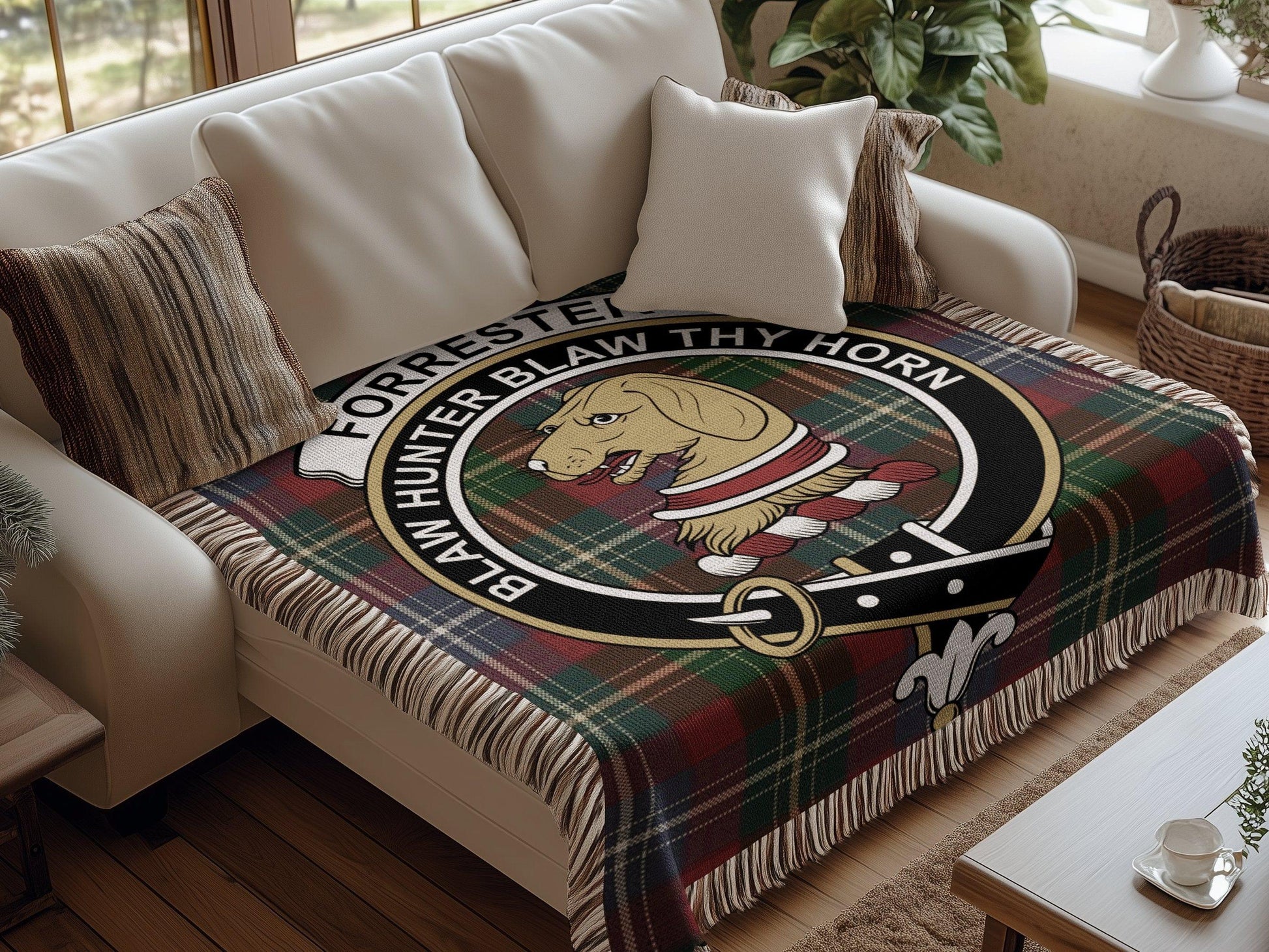 Physical Item Forrester Clan Crest Tartan Scottish Woven Blanket