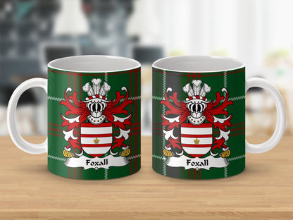 Physical Item Foxall Family Crest on Welsh National Tartan Background Mug